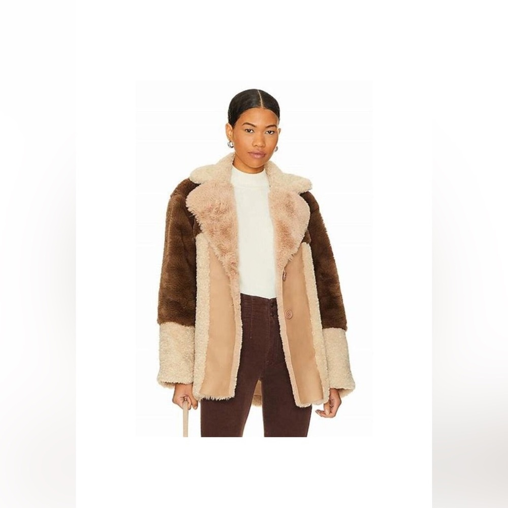 STEVE MADDEN Willow Coat Sherpa Faux Fur Leather Color Block Jacket NWT Medium